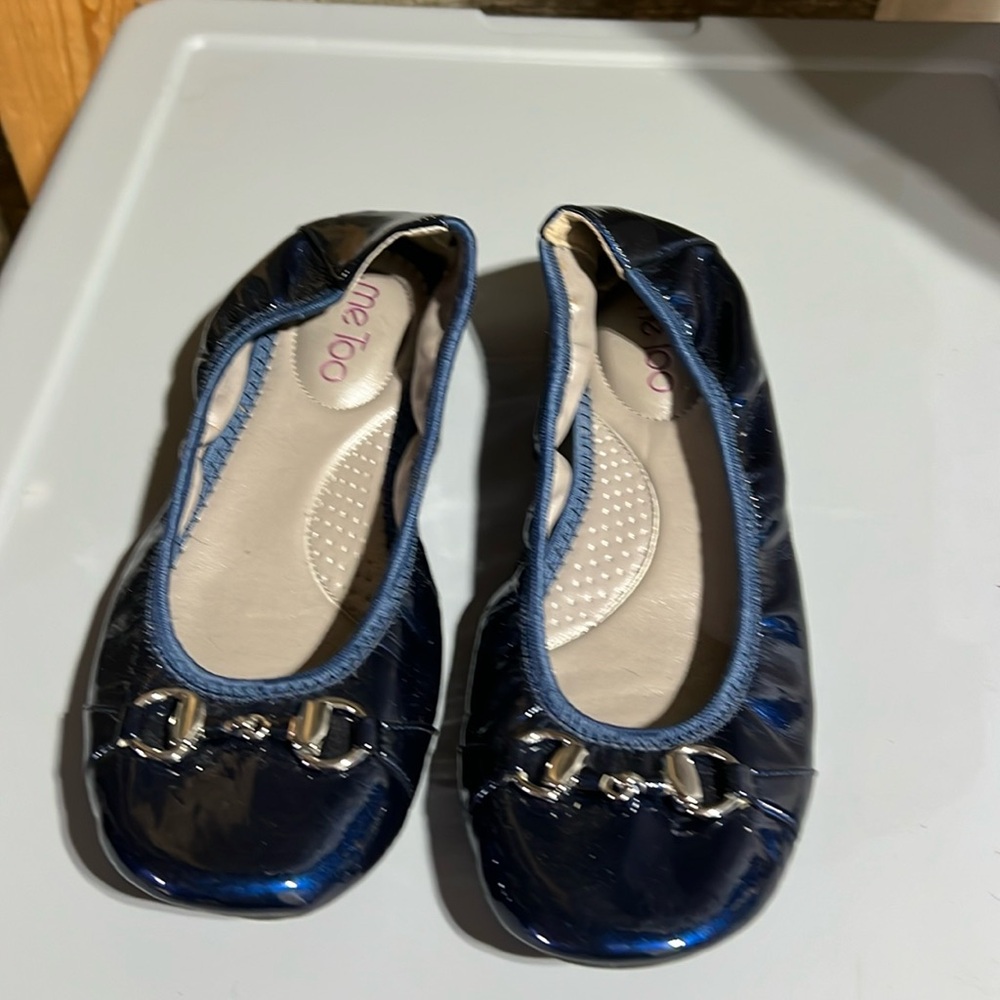 Me Too flat shiny blue slipper shoes